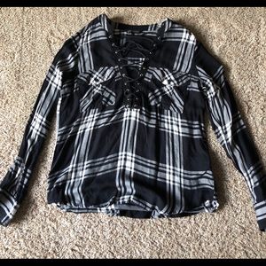 Express V Neck Plaid Top